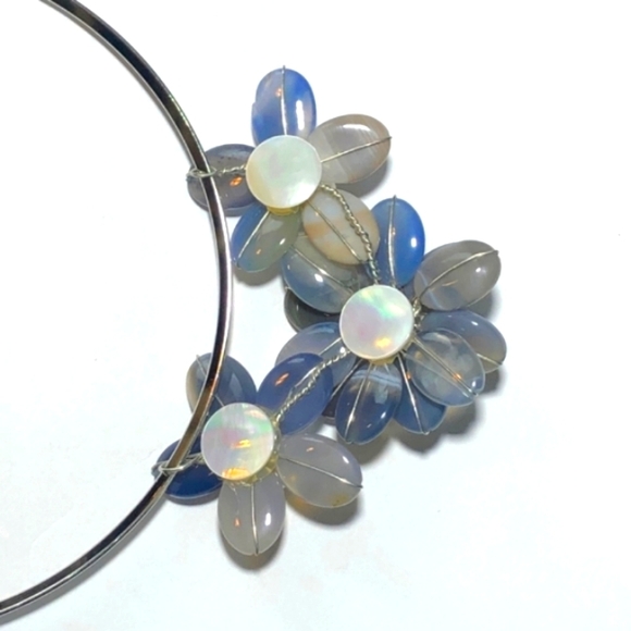 BLUE AGATE AND FRESHWATER PEARL NECKLACE, CHOKER NECKLACE - Picture 2 of 3